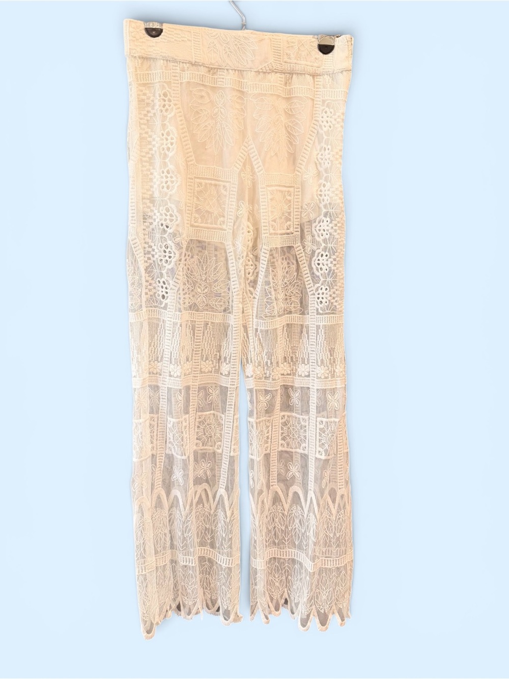 Jen's Pirate Booty Lace Wide-Leg Sheer White Pants Medium